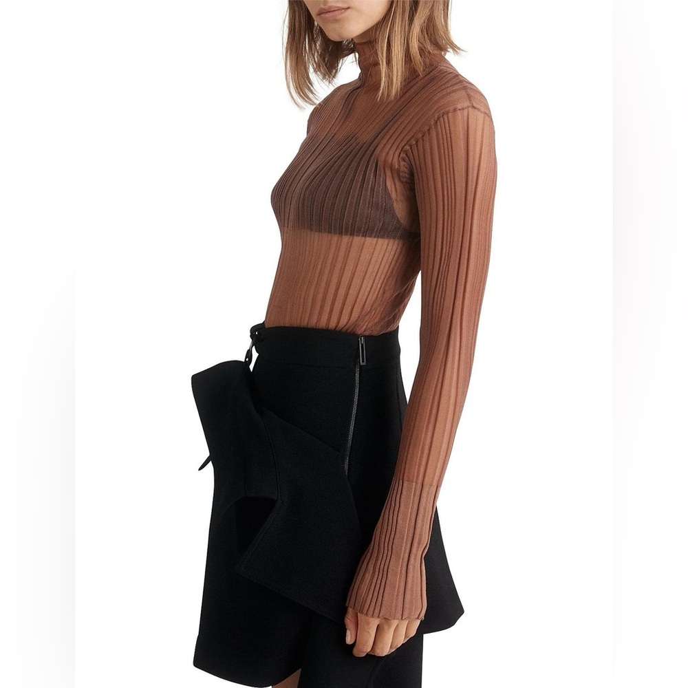 Dion Lee Opacity Pleat Long Sleeve Turtleneck Brown